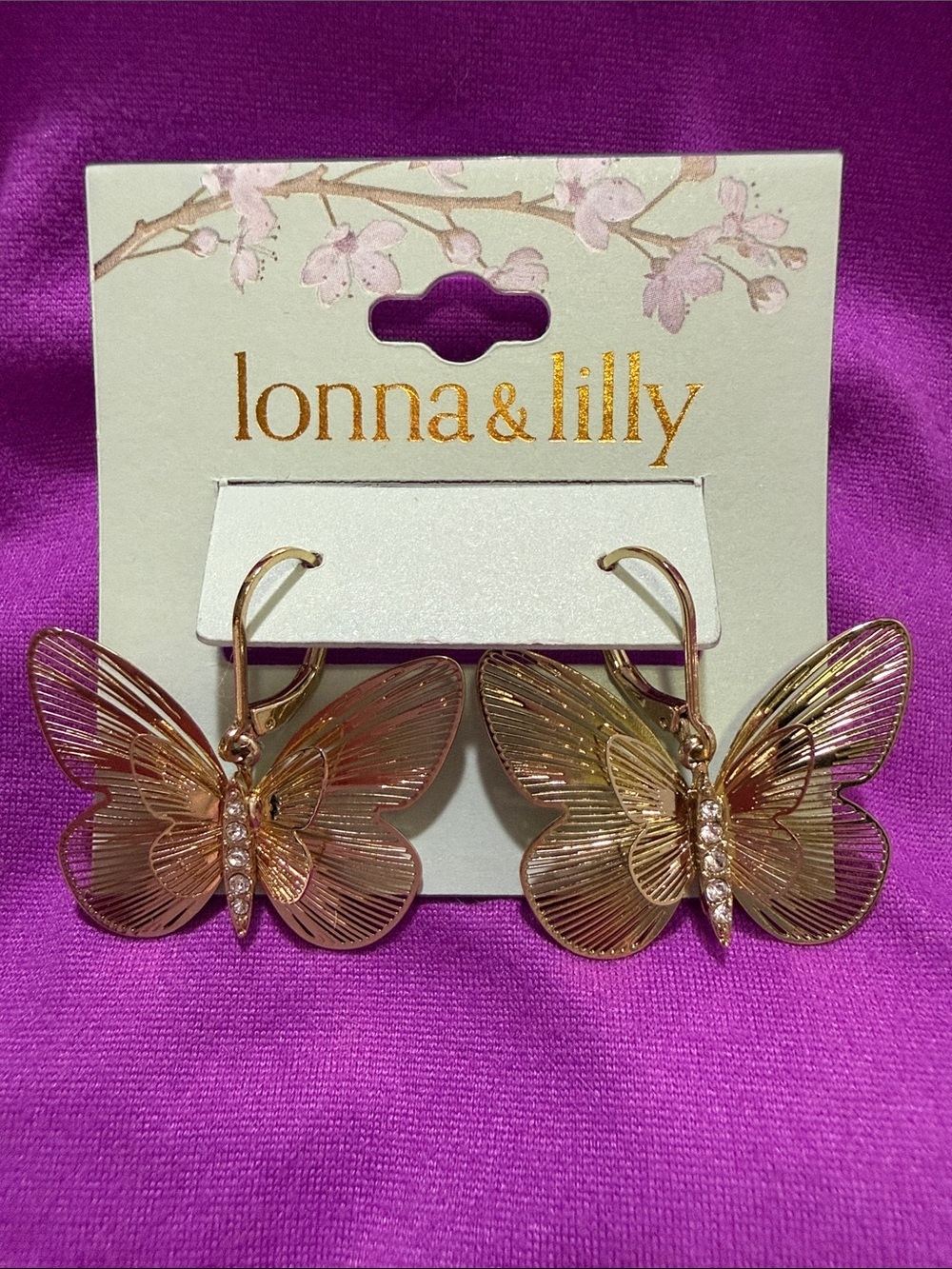 NWT Lonna & Lilly Butterfly Dangle Earrings Rhinestone Accent Fashion Jewelry